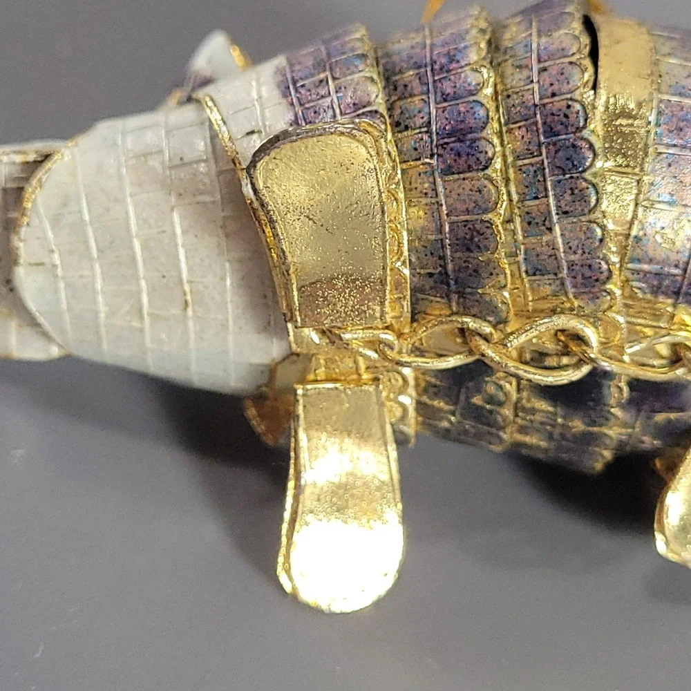 Armadillo Articulated Enamel Ornament Purple Gold Cloisonne Style Texas